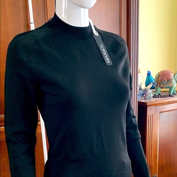 NWT Max Mara black knit mock-neck top long sleeves large slit opening back neck - Picture 5 of 12